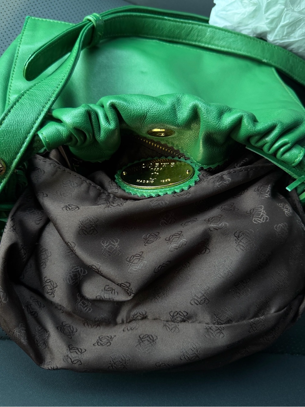Rare Early Loewe Flamenco Tassel Mini Shoulder Bag Green Leather Archive - Picture 13 of 16